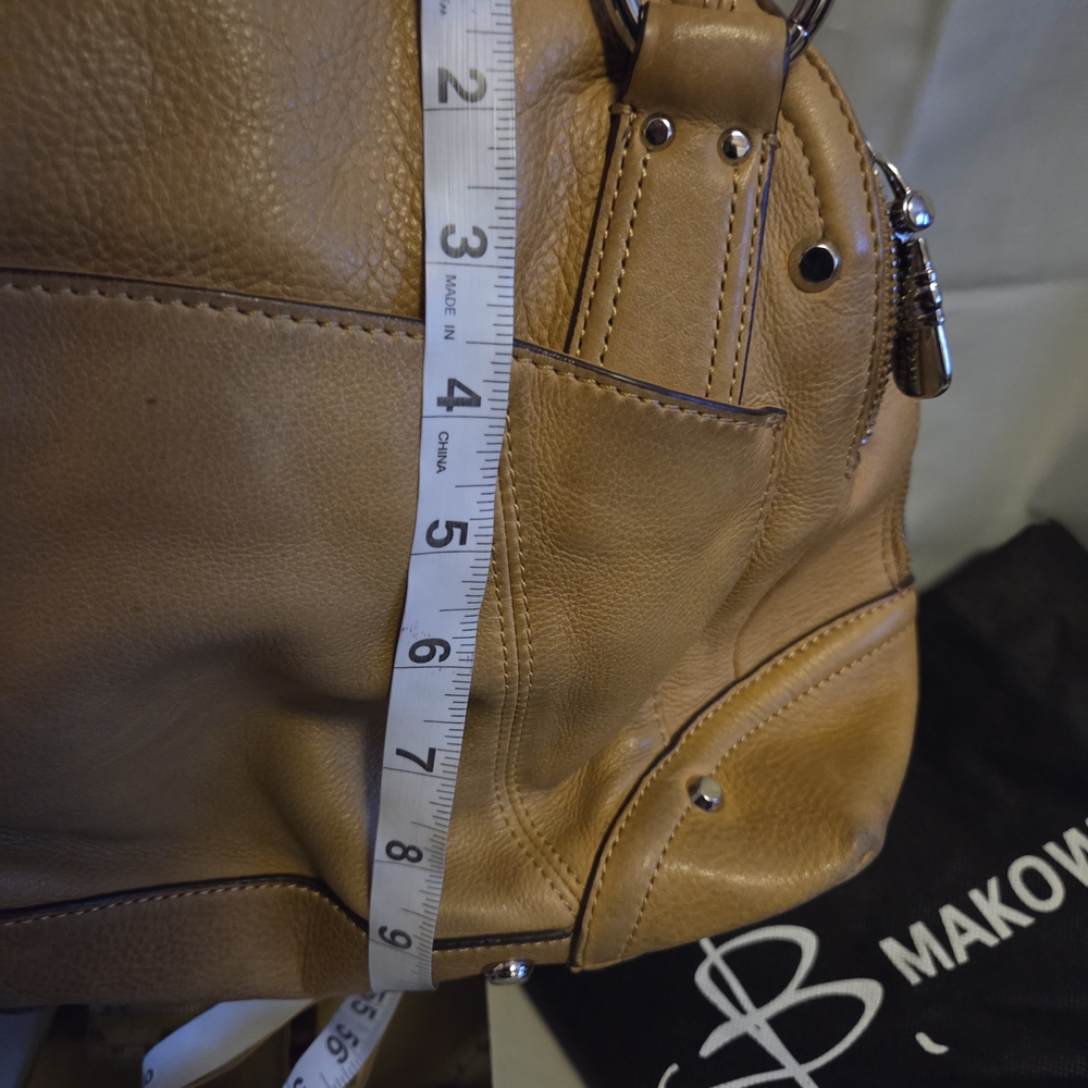 B. Makowsky Genuine Leather Satchel Tan Brown Shoulder Bag w/ Dust Bag - Picture 17 of 17